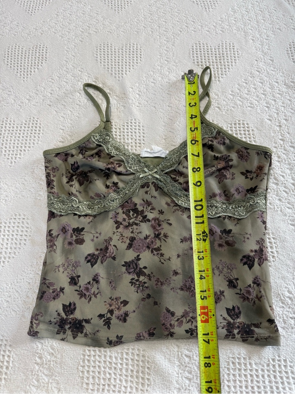 Pink Rose Green Lace Floral Cami Top (M) - Picture 7 of 7